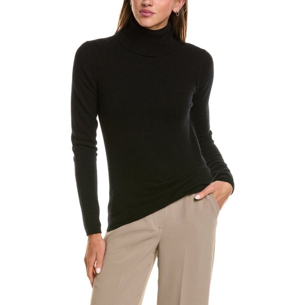 Incashmere Womens Basic Turtleneck 100% Cashmere Sweater, Black